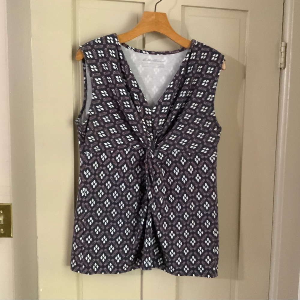 Eddie Bauer Purple and White Sleeveless Blouse